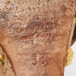 Pre Owned Gucci Metallic Leather Studded Cork Wedge Platform Strappy Sandals Size 38