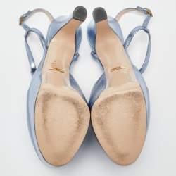 Pre Owned Gucci Metallic Blue Leather Angel T Strap Platform Sandals Size 37.5