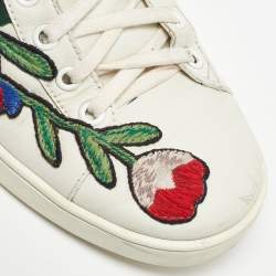 Gucci White Leather Floral Embroidered Ace Sneakers Size 39.5