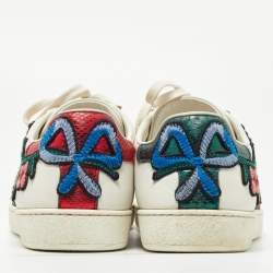 Gucci White Leather Floral Embroidered Ace Sneakers Size 39.5
