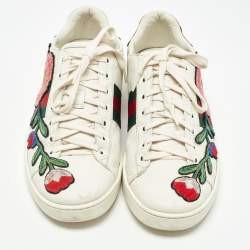Gucci White Leather Floral Embroidered Ace Sneakers Size 39.5