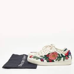 Gucci White Leather Floral Embroidered Ace Sneakers Size 39.5