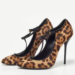 Gucci Brown/Beige Leopard Print Calf Hair Beverly Pumps Size 40