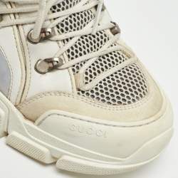 Gucci White/Grey Mesh and Leather Flashtrek Sneakers Size 39