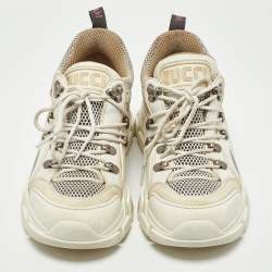 Gucci White/Grey Mesh and Leather Flashtrek Sneakers Size 39