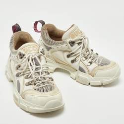 Gucci White/Grey Mesh and Leather Flashtrek Sneakers Size 39