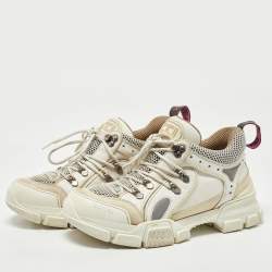 Gucci White/Grey Mesh and Leather Flashtrek Sneakers Size 39