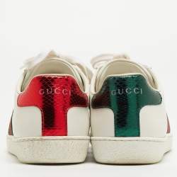 Gucci White Leather Web Ace Low Top Sneakers Size 36