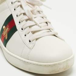 Gucci White Leather Web Ace Low Top Sneakers Size 36