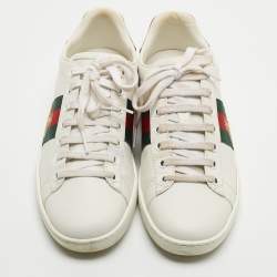 Gucci White Leather Web Ace Low Top Sneakers Size 36