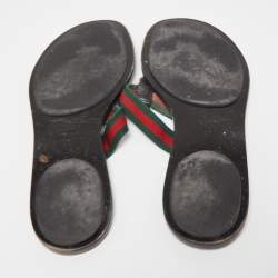 Gucci Black Leather GG Web Thong Sandals Size 40