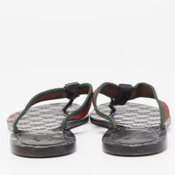 Gucci Black Leather GG Web Thong Sandals Size 40