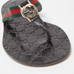 Gucci Black Leather GG Web Thong Sandals Size 40