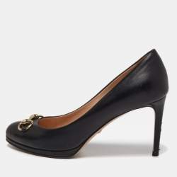 Pre Owned Gucci Black Leather Horsebit Platform Pumps Size 37