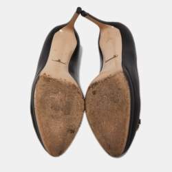 Pre Owned Gucci Black Leather Horsebit Platform Pumps Size 37