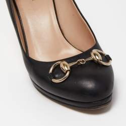 Pre Owned Gucci Black Leather Horsebit Platform Pumps Size 37