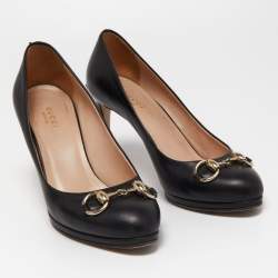 Pre Owned Gucci Black Leather Horsebit Platform Pumps Size 37
