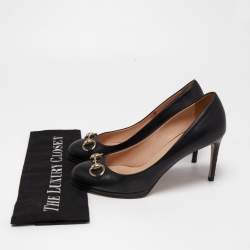 Pre Owned Gucci Black Leather Horsebit Platform Pumps Size 37