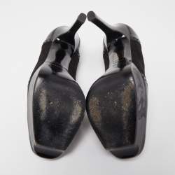 Pre Owned Gucci Black Suede and Patent Leather Lace Up Platform Pumps Size 38.5