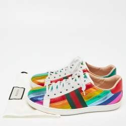 Gucci Multicolor Leather Ace Rainbow Sneakers Size 38.5