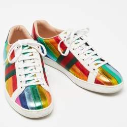 Gucci Multicolor Leather Ace Rainbow Sneakers Size 38.5