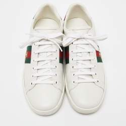 Gucci White Leather Embroidered Bee Ace Sneakers Size 39