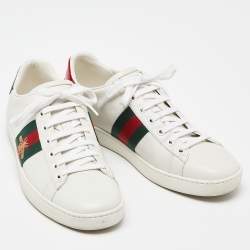 Gucci White Leather Embroidered Bee Ace Sneakers Size 39