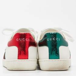 Gucci White Leather Embroidered Bee Ace Sneakers Size 39