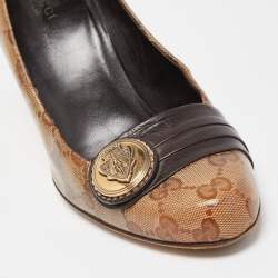 Pre Owned Gucci Brown/Beige GG Supreme Canvas and Leather Hysteria Pumps Size 39