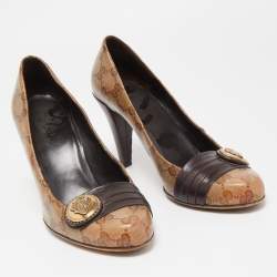 Pre Owned Gucci Brown/Beige GG Supreme Canvas and Leather Hysteria Pumps Size 39