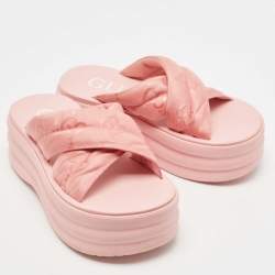 Gucci Pink GG Fabric Platform Slides Size 38