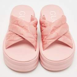 Gucci Pink GG Fabric Platform Slides Size 38