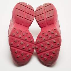 مملوكة مسبقًا Gucci Pink Leather Logo Print Rhyton Sneakers Size 36