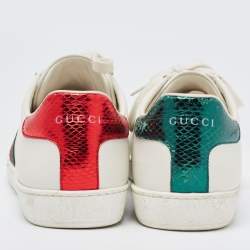 Gucci White Leather Embroidered Bee Ace Sneakers Size 40