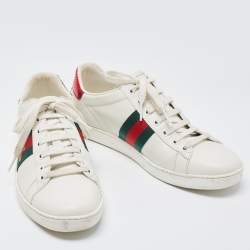 Gucci White Leather Embroidered Bee Ace Sneakers Size 40