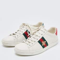 Gucci White Leather Embroidered Bee Ace Sneakers Size 40
