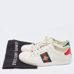 Gucci White Leather Embroidered Bee Ace Sneakers Size 40
