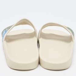 Gucci Cream/Brown GG Supreme Canvas Blooms Flat Slides Size 37