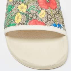 Gucci Cream/Brown GG Supreme Canvas Blooms Flat Slides Size 37
