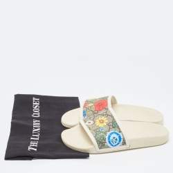 Gucci Cream/Brown GG Supreme Canvas Blooms Flat Slides Size 37