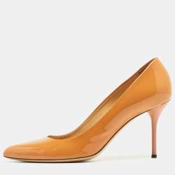 Pre Owned Gucci Brown Patent Leather Pointed Top Pumps Size 39.5