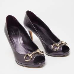 Pre Owned Gucci Purple Patent Leather Jolene Peep Toe Pumps Size 39