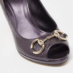 Pre Owned Gucci Purple Patent Leather Jolene Peep Toe Pumps Size 39