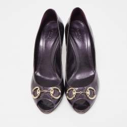 Pre Owned Gucci Purple Patent Leather Jolene Peep Toe Pumps Size 39