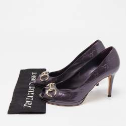 Pre Owned Gucci Purple Patent Leather Jolene Peep Toe Pumps Size 39