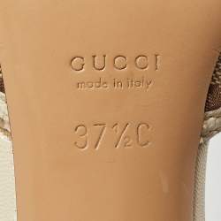 Gucci Beige/Off White GG Canvas and Leather Horsebit Slide Sandals Size 37.5