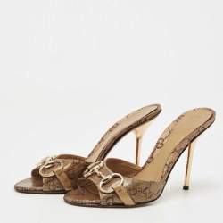 Gucci Metallic Bronze GG Canvas Horsebit Slides Size 37