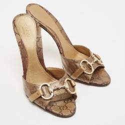 Gucci Metallic Bronze GG Canvas Horsebit Slides Size 37
