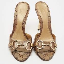 Gucci Metallic Bronze GG Canvas Horsebit Slides Size 37