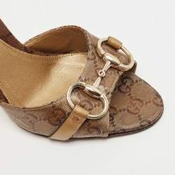 Gucci Metallic Bronze GG Canvas Horsebit Slides Size 37
